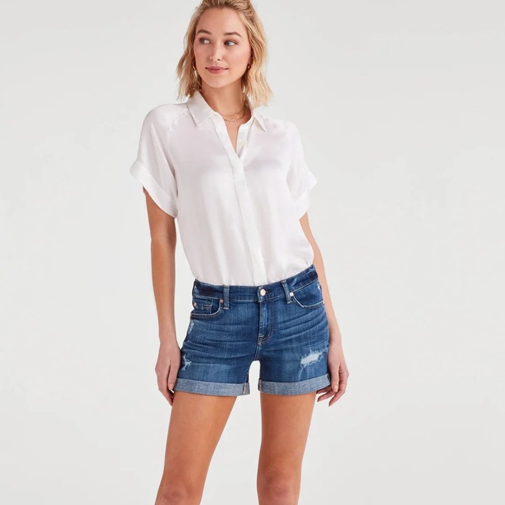 7 For All Mankind Broken Twill Mid Roll Short Destroy
